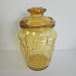 LE Smith Vintage Amber Glass Apothecary Cookie Jar with Lid Container MCM